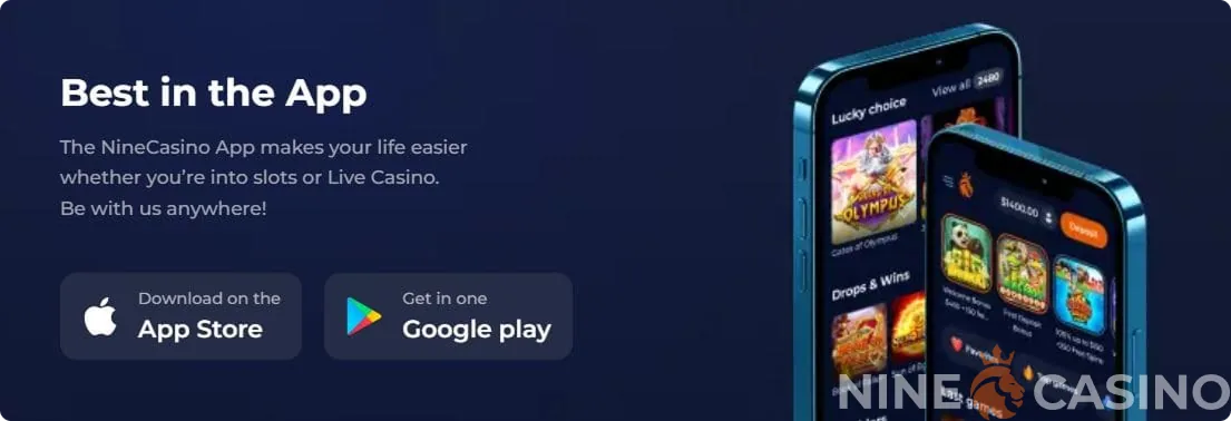 Nine Casino mobile lobby screen